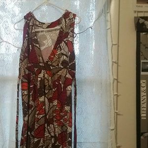 An orange, pink, brown, and white dress